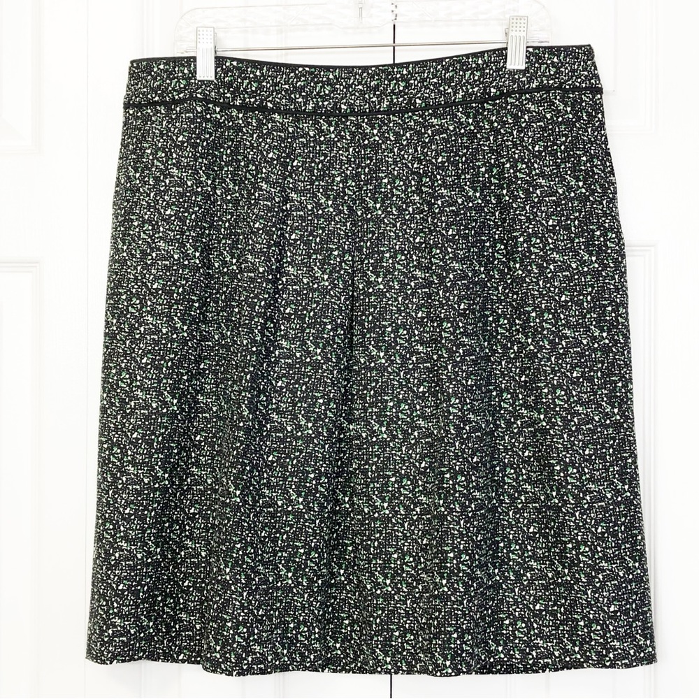 Ann Taylor Black & Green Print Pleated Silk Blend A-Line Mini Skirt 14